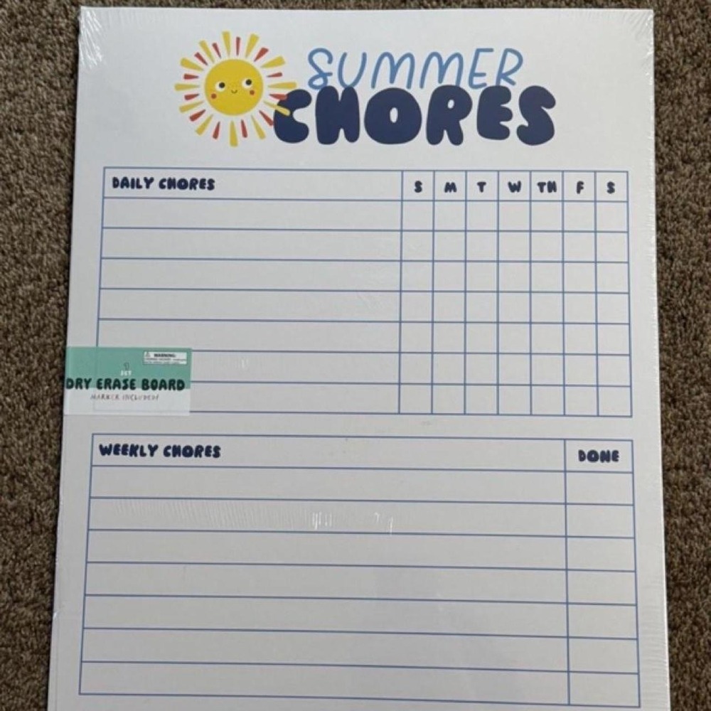 Magnetic Dry Erase Board - Summer Chores 15"x20"